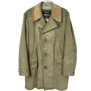 Vintage Sears Corduroy Country Coat Flannel Blanket Lined Olive Green sz 44 Tall